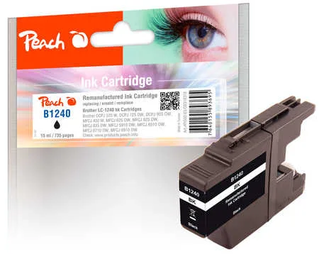 Peach, Peach B1240 BK Druckerpatrone XL bk ersetzt Brother LC-1240BK für z.B. Brother DCPJ 525 W, Brother MFCJ 5910 DW, Brother DCPJ 725 DW, Brother MFCJ 430