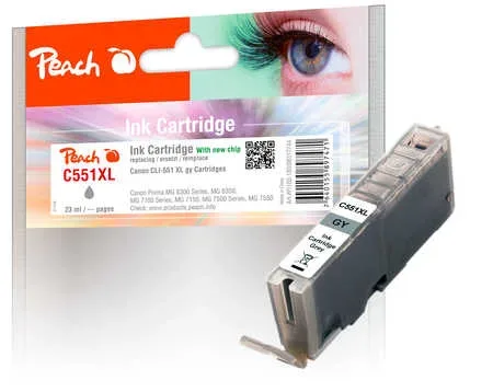 Peach, Peach C551 XLGY Druckerpatrone XL gy ersetzt Canon CLI-551XLGY, 6447B001 für z.B. Canon Pixma MG 6300, Canon Pixma MG 6350, Canon Pixma MG 7100