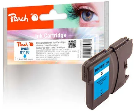 Peach, Peach B980 C Druckerpatrone XL cy ersetzt Brother LC-980C, LC-1100C für z.B. Brother DCP -145 C, Brother DCP -160, Brother DCP -163 C