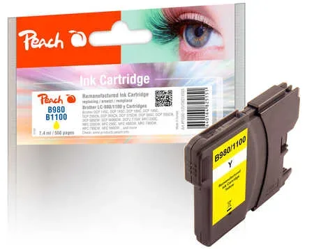 Peach, Peach B980 Y Druckerpatrone XL ye ersetzt Brother LC-980Y, LC-1100Y für z.B. Brother DCP -145 C, Brother DCP -160, Brother DCP -163 C