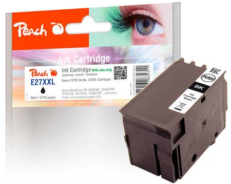 Peach, Peach E27 Druckerpatrone XL bk ersetzt Epson T2791, No. 27XXL bk, C13T27914010 für z.B. Epson WorkForce WF -3600, Epson WorkForce WF -3620 DWF