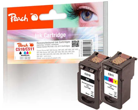 Peach, Peach C510 BK 2 Druckköpfe (bk, col) ersetzt Canon PG-510BK, CL-511C, 2970B001, 2972B001 für z.B. Canon Pixma MP 230, Canon Pixma MP 280