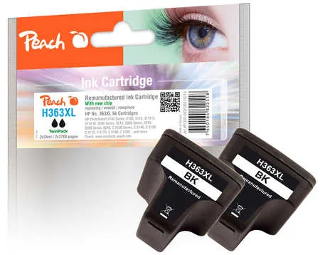 Peach, Peach HP 363 XLbk 2 Druckerpatrone XL 2*bk ersetzt HP No. 363XL bk*2, C8719EE*2 für z.B. HP PhotoSmart 3100, HP PhotoSmart 3108, HP PhotoSmart 3110