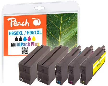 Peach, Peach HP 950 XL 5 Druckerpatronen XL (2*bk, c/m/y) ersetzt HP No. 950XL, No. 951XL, CN045E*2, CN046E, CN047E, CN048E