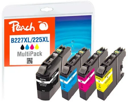 Peach, Peach B227 XLVALBP 4 Druckerpatronen XL (bk, c/m/y) ersetzt Brother LC-227XLVALBP für z.B. Brother DCPJ 4120 DW, Brother MFCJ 4420 DW