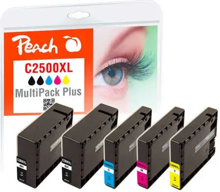 Peach, Peach C2500 XL 5 Druckerpatronen XL (2*bk, c/m/y) ersetzt Canon PGI-2500XL, 9254B004 für z.B. Canon Maxify MB 5150, Canon Maxify MB 5450