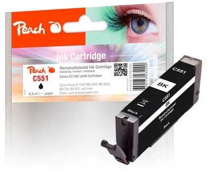 Peach, Peach C551 BK Druckerpatrone bkph ersetzt Canon CLI-551BK, 6508B001 für z.B. Canon Pixma IP 7200, Canon Pixma MX 925, Canon Pixma IP 7250