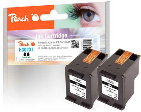 Peach, Peach HP 302 XLbk 2 Druckköpfe XL 2*bk ersetzt HP No. 302XL bk*2, F6U68AE*2 für z.B. HP Envy 4524 e-All-in-One, HP OfficeJet 5232, HP OfficeJet 3833