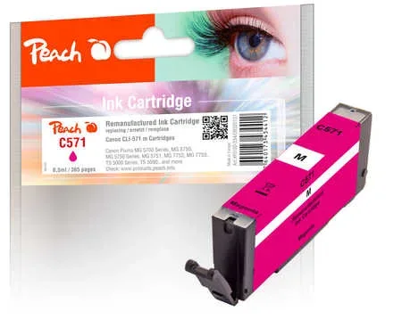 Peach, Peach C571 M Druckerpatrone ma ersetzt Canon CLI-571M, 0387C001 für z.B. Canon Pixma MG 5750, Canon Pixma MG 7750, Canon Pixma TS 8050