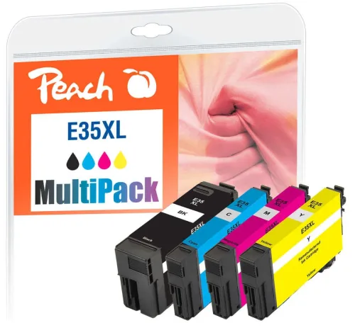 Peach, Peach E35 4 Druckerpatronen XL (bk, c/m/y) ersetzt Epson T3596, No. 35XL, C13T35964010 für z.B. Epson WorkForce Pro WF -4720 DWF