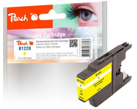 Peach, Peach B1220 Y Druckerpatrone ye ersetzt Brother LC-1220Y für z.B. Brother DCPJ 525 W, Brother DCPJ 725 DW, Brother DCPJ 925 DW, Brother MFCJ 825 DW