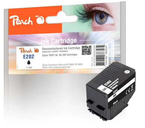 Peach, Peach E2E1 Druckerpatrone bk ersetzt Epson T02E1, No. 202 bk, C13T02E14010 für z.B. Epson Expression Premium XP -6000