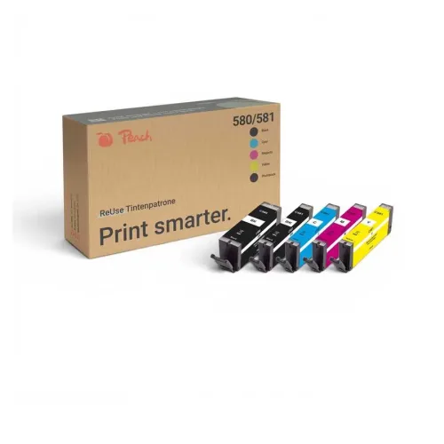 Peach, Peach C580 5 Druckerpatronen (bk, bkph, c/m/y) ersetzt Canon PGI-580, CLI-581, 2078C005 für z.B. Canon Pixma TS 8350, Canon Pixma TS 6351 a