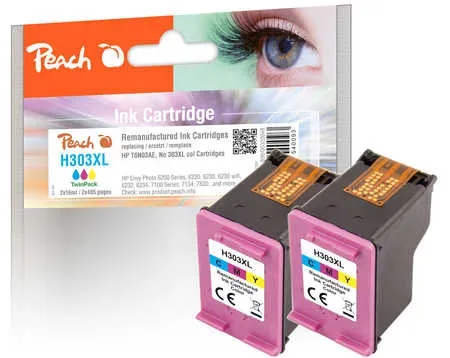 Peach, Peach HP 303 XLC 2 Druckköpfe XL 2*col ersetzt HP No. 303XL C*2, T6N03AE*2 für z.B. HP Envy Photo 7134, HP Envy Photo 6230, HP Envy Photo 7230