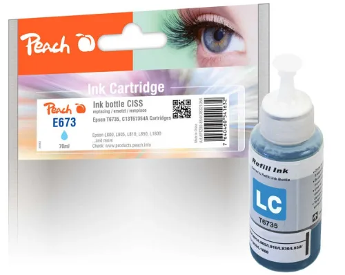 Peach, Peach E673 Tintenbehälter cyli ersetzt Epson T6735LC, C13T67354A für z.B. Epson EcoTank L 1800 ITS, Epson EcoTank L 800, Epson EcoTank L 805