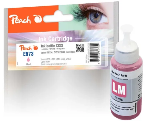 Peach, Peach E673 Tintenbehälter mali ersetzt Epson T6736LM, C13T67364A für z.B. Epson EcoTank L 1800 ITS, Epson EcoTank L 800, Epson EcoTank L 805