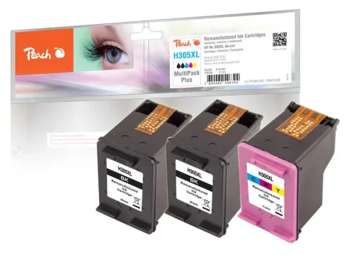 Peach, Peach HP 305 XL 3 Druckköpfe XL (2*bk, col) ersetzt HP No. 305XL, 3YM62AE*2, 3YM63AE für z.B. HP DeskJet 2700, HP DeskJet Plus 4122, HP Envy Pro 6430