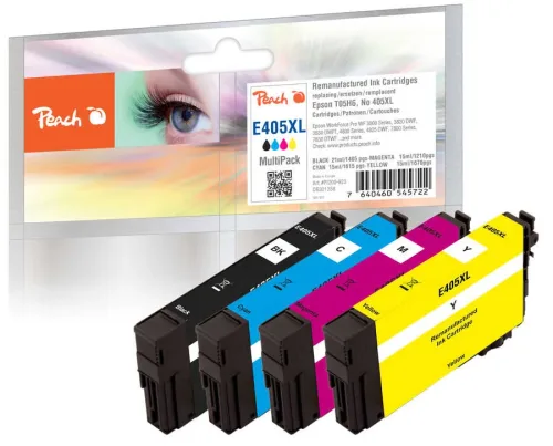 Peach, Peach E5H6 4 Druckerpatronen XL (bk/c, m, y) ersetzt Epson T05H6, No. 405XL, C13T05H64010 für z.B. Epson WorkForce ECC 7000