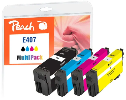 Peach, Peach E407 4 Druckerpatronen (bk/c, m, y) ersetzt Epson No. 407 für z.B. Epson WorkForce Pro WF -4745 DTWF