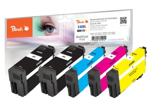 Peach, Peach E408 L 5 Druckerpatronen XL (2*bk, c/m/y) ersetzt Epson No. 408L für z.B. Epson WorkForce Pro WFC 4310 DW, Epson WorkForce Pro WFC 4810 DTWF