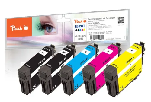 Peach, Peach E503 XL 5 Druckerpatronen XL (2*bk, c/m/y) ersetzt Epson No. 503XL für z.B. Epson Expression Home XP -5200, Epson Expression Home XP -5205