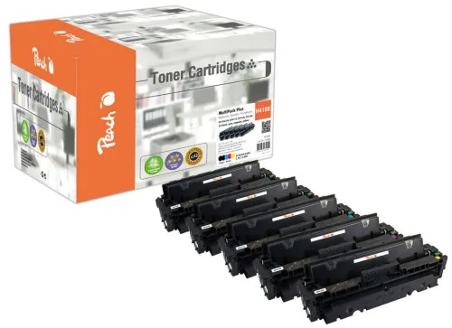 Peach, Peach HP 410 X 5 Toner XL (2*bk, c/m/y) ersetzt HP No. 410X, CF410X*2, CF411X, CF412X, CF413X für z.B. HP Color LaserJet Pro MFP M 477 fnw