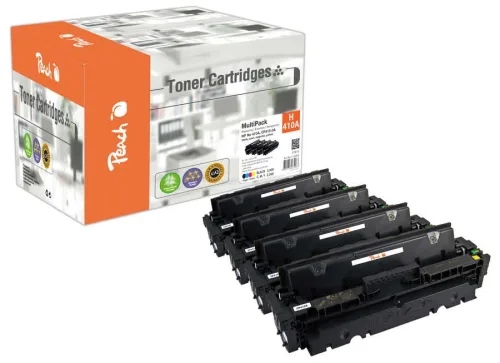 Peach, Peach HP 410 A 4 Toner (bk, c/m/y) ersetzt HP No. 410A, CF410A, CF411A, CF412A, CF413A für z.B. HP Color LaserJet Pro MFP M 477 fnw