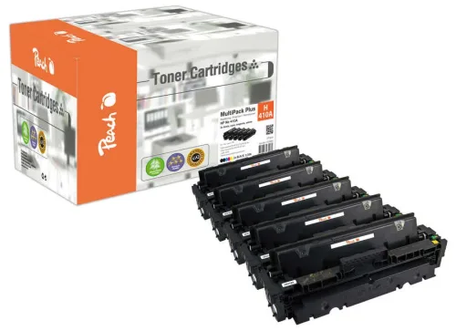 Peach, Peach HP 410 A 5 Toner (2*bk, c/m/y) ersetzt HP No. 410A, CF410A*2, CF411A, CF412A, CF413A für z.B. HP Color LaserJet Pro MFP M 477 fnw