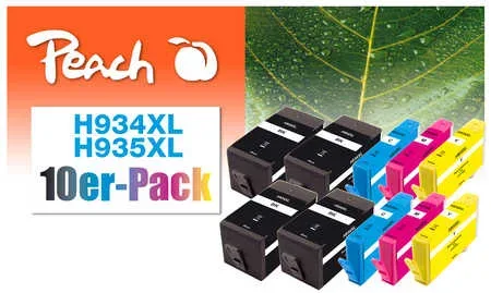 Peach, Peach HP 934 XL 10 Druckerpatronen XL (2*bk, bk, c/m/y) ersetzt HP No. 934XL, No. 935XL, C2P23A, C2P24A, C2P25A, C2P26A für z.B. HP OfficeJet Pro 6230