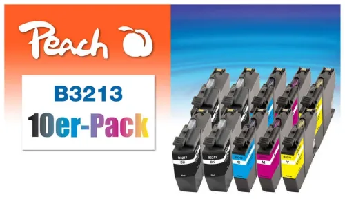 Peach, Peach B3213 10 Druckerpatronen XL (4*bk, 2*c/2*m/2*y) ersetzt Brother LC-3213 für z.B. Brother DCPJ 774 DW, Brother DCPJ 572 DW, Brother DCPJ 770
