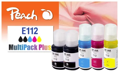 Peach, Peach E112 Spar Pack Plus Druckerpatronen (2*bk, c/m/y) ersetzt Epson No. 112 für z.B. Epson EcoTank L 11160, Epson EcoTank L 15150