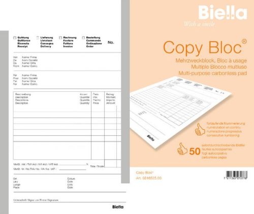 Biella, BIELLA Mehrzweck.COPY-BLOC D/F/I/E A5 516525.00 selbstdurchschreib. 50x2 Blatt