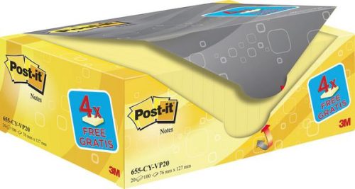 Post-it, Post-it Haftnotizen 127 x 76 mm Kanariengelb 100 Blatt 16 Blöcke + 4 Gratis