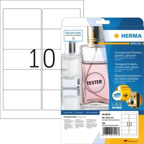 HERMA, HERMA Folienetiketten 96x50,8mm 8018 transparent 250 St./25 Blatt