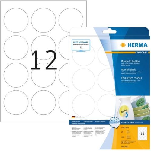 HERMA, HERMA Rund-Etiketten 60mm 5067 weiss 300 St./25 Blatt