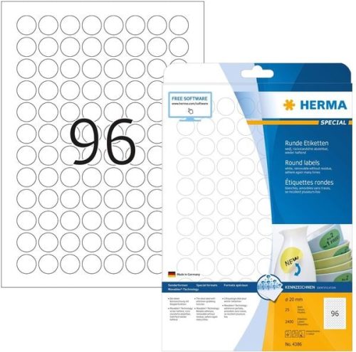HERMA, HERMA Etiketten Movables 20mm 4386 weiss, non perm. 2400 St&uuml;ck