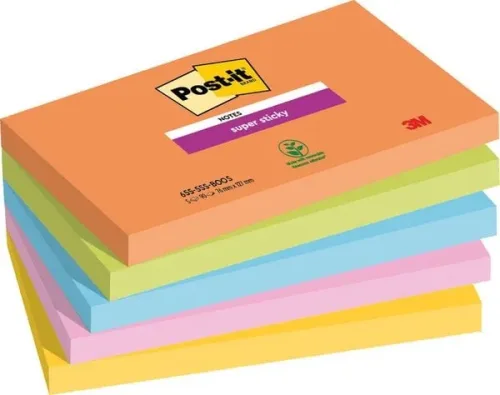 undefined, POST-IT Super Sticky Notes 127x76mm 655-5SS-BOOS 5 Farben 5x90 Blatt