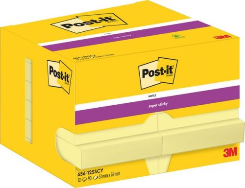 Post-it, POST-IT Super Sticky Notes 47.6x73mm 656-12SSCY Gelb 12x90 Blatt