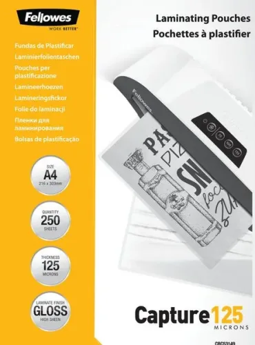 Fellowes, FELLOWES Laminiertasche A4 5314903 glanz, 125my 250 Stk