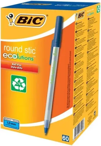 BIC, BIC Ecolutions Kugelschreiber Blau Mittel 0.4 mm Recycelt 74% 60 Stück