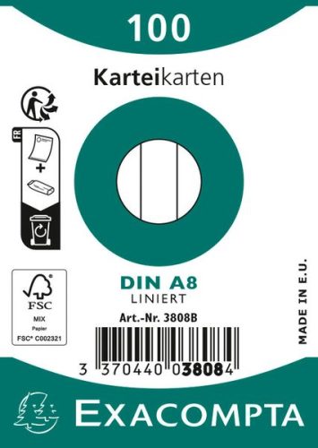 Exacompta, EXACOMPTA Karteikarten A8 X3808B liniert 100 Stk.