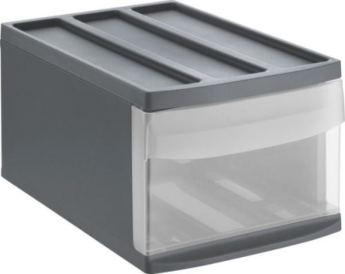 Rotho, Schubladenbox Rotho SYSTEMIX M, modular, 1 geschlossener Schub, Griffmulde, stapelbar, QR-Code, L 395 x B 255 x H 203 mm, PP, anthrazit-transparent
