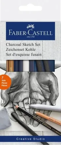 Faber-Castell, FABER-CASTELL Zeichenset Kohle 114002 Pastell weiss medium, 7 Stk