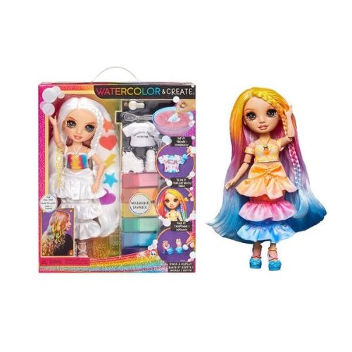 MGA Entertainment, Rainbow High Watercolor & Create DIY Modepuppe - Braune Augen