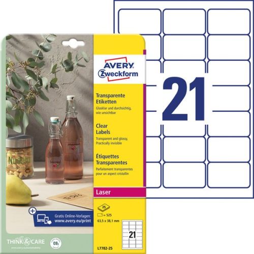 AVERY Zweckform, AVERY ZWECKFORM Etiketten 63,5x38,1mm L7782-25 transparent 525 St&uuml;ck