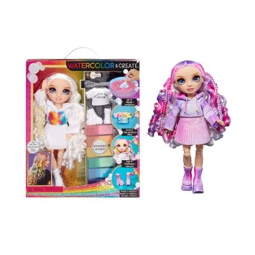 MGA Entertainment, Rainbow High Watercolor & Create DIY Modepuppe - Violette Augen