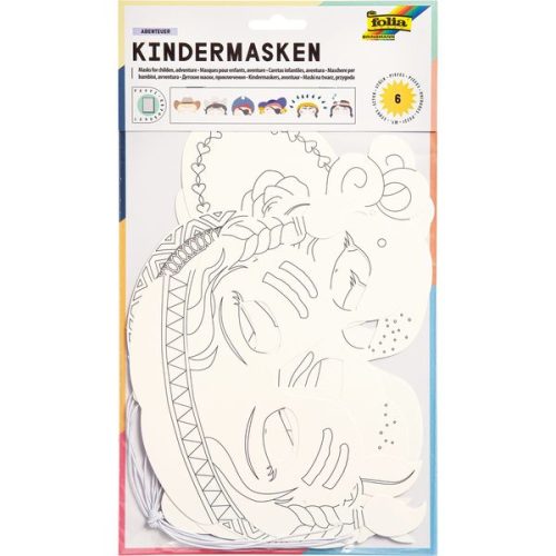 folia Kindermasken Abenteuer zum Ausmalen aus Pappe 6 Stück