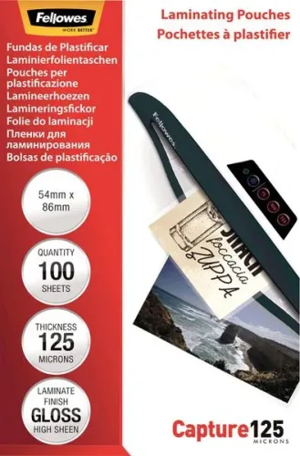 Fellowes, FELLOWES Laminiertasche 54x86mm 5306302 glanz, 125my 100 Stk