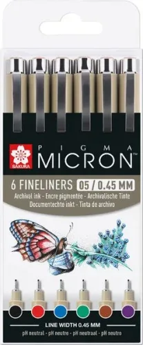 Sakura, SAKURA Pigma Micron 05 Set 0.45mm POXSDK056A Basic Farben 6 St&uuml;ck
