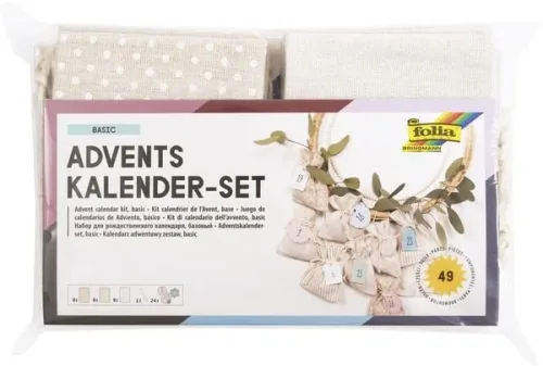 Folia, FOLIA Adventskalender Set 10x13cm 64121 Stoffbeutel 49-teilig
